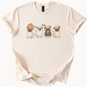 Halloween Pug Shirt Cute Dog Graphic Tee Pumpkin Ghost Vampire Costume